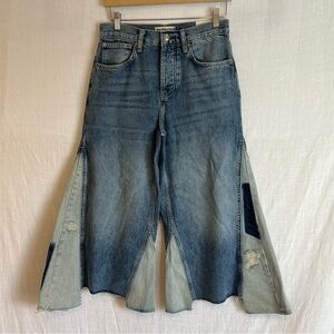 Free People Ripple Wide Leg Pieced Cropped Jean We The Free Distress Blue 27 NWT